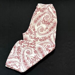 FLAX Linen Lagenlook Crop Pants Women M Elastic Waist Red Floral Paisley Print